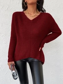 EURMUSE Batwing Sleeve Ribbed Knit Jumper - Redwood - View 4