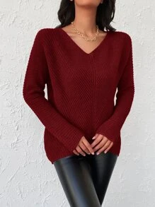 EURMUSE Batwing Sleeve Ribbed Knit Jumper - Redwood - View 6