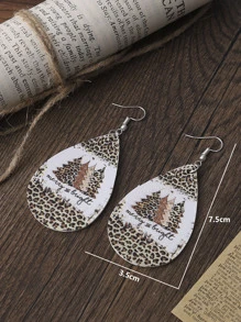 聖誕樹和豹紋圖案水滴形耳墜 - 彩色 - 查看 3