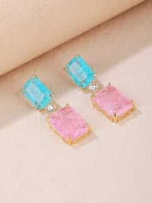 1pair Popular Fashionable Cubic Zirconia Personalized Dangle Earrings For Women To Match With Fashion Dresses & Gowns As Ear Accessories - Multicolor - View 1