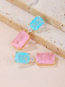 1pair Popular Fashionable Cubic Zirconia Personalized Dangle Earrings For Women To Match With Fashion Dresses & Gowns As Ear Accessories - Multicolor - View 2