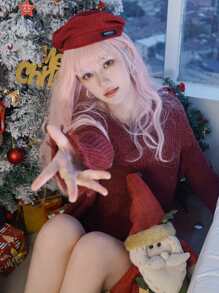 alicegarden Christmas Long Curly Synthetic Wig With Bangs - Pink - View 1