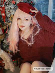 alicegarden Christmas Long Curly Synthetic Wig With Bangs - Pink - View 2