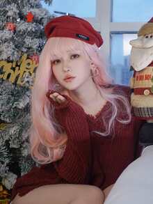 alicegarden Christmas Long Curly Synthetic Wig With Bangs - Pink - View 9