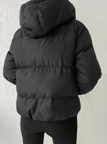 EURMUSE Zip Up Hooded Puffer Coat - Black - View 2