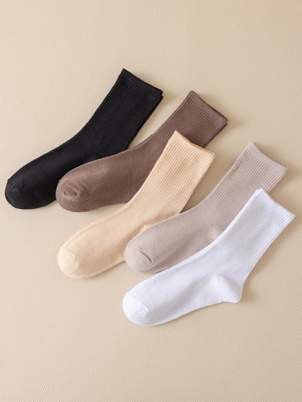 5pairs Solid Crew Socks SHEIN USA