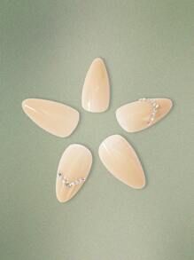 ROMWE Fairycore 24pcs Long Oval Rhinestone Decor Fake Nail - Multicolor - View 4