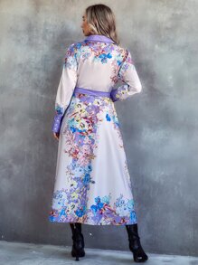Floral Print Belted Shirt Dress - Multicolor - View 2