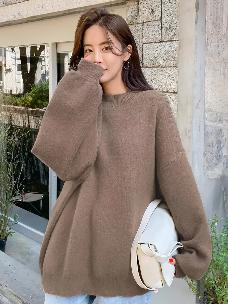 DAZY Solid Drop Shoulder Ribbed Knit Oversized Jumper