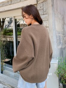 DAZY Solid Drop Shoulder Ribbed Knit Oversized Jumper