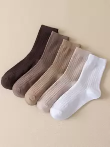 5pairs Solid Crew Socks - Multicolor - View 1