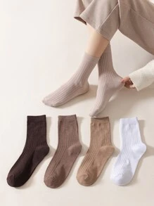 5pairs Solid Crew Socks - Multicolor - View 2