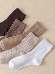 5pairs Solid Crew Socks - Multicolor - View 3
