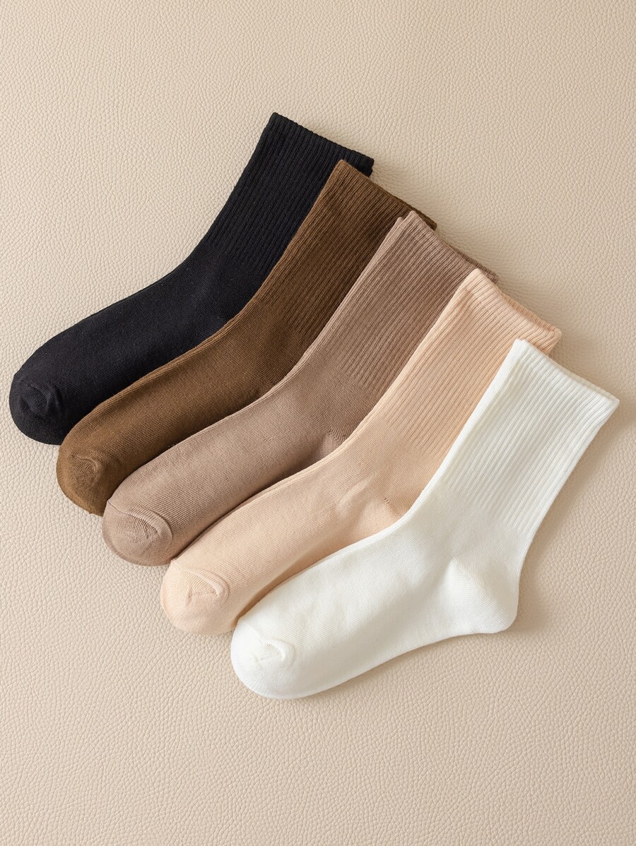 5pairs Solid Crew Socks - Multicolor - View 1
