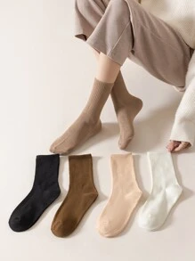 5pairs Solid Crew Socks - Multicolor - View 2