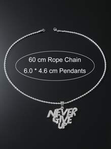 1 pieza Collar de colgante de letra 'NEVER GIVE UP' completamente adornado para hombre - Plateado - Ver 5