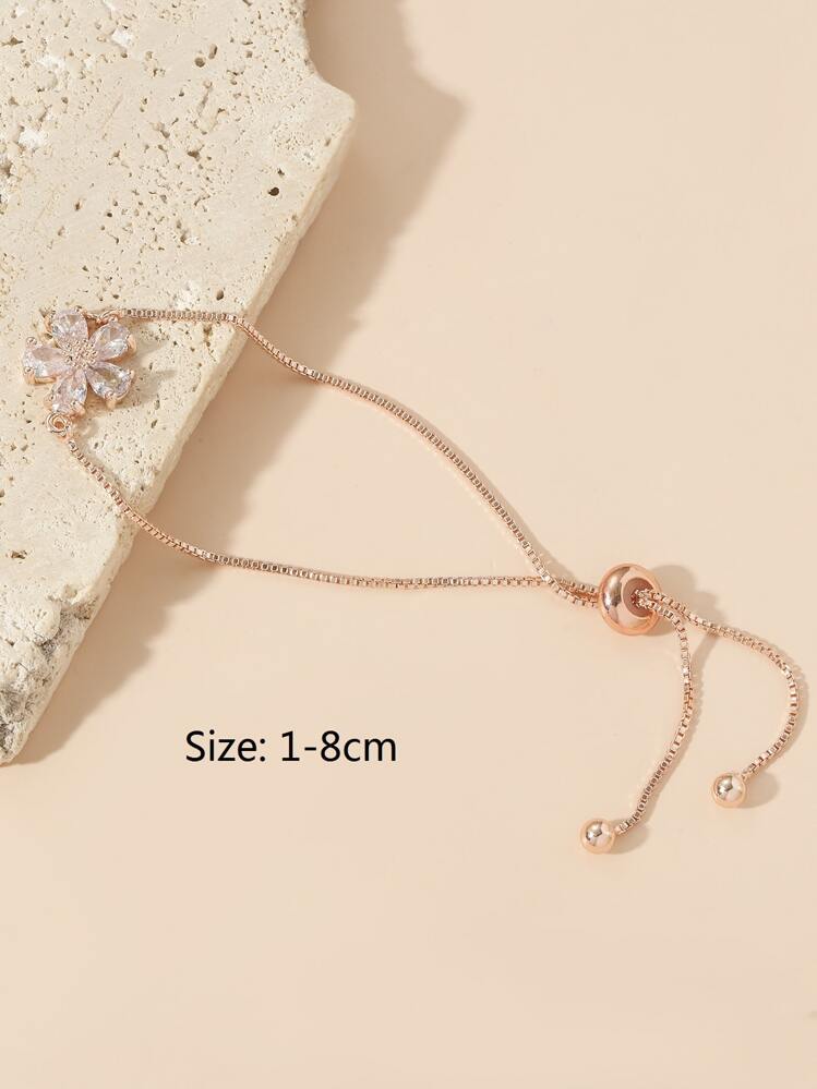 1 chiếc vòng tay bằng đồng hình hoa Cubic Zirconia có thể điều chỉnh có dây kéo phù hợp cho trang phục hàng ngày của phụ nữ, hẹn hò và tiệc tùng ngày lễ tình nhân - Hoa hồng vàng - Xem 3