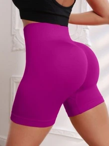 Yoga Basic Wideband Waist Seamless Sports Shorts - Red Violet - View 3
