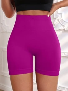 Yoga Basic Wideband Waist Seamless Sports Shorts - Red Violet - View 5