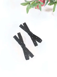 2 Stück Damen Schwarze Design Alligator Haarspangen mit Strass Verzierung, einfach und stilvoll, geeignet für den täglichen Gebrauch, elegante Schleife, Valentinstag, Haraccessoires, Haarspangen, Haarklammern, Haarklötze, Schulsachen, Kopfschmuck, Haarnadel, Sommer, Urlaub, Reise, Festival, Party - Schwarz - Übersicht 3