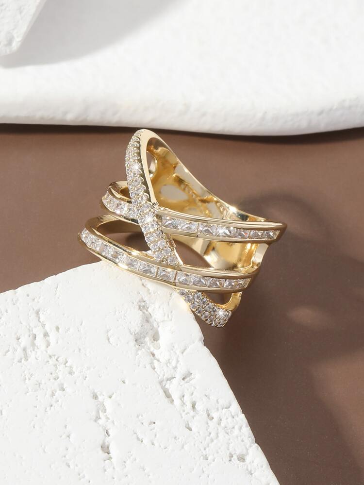 1pc Luxury Cubic Zirconia Criss Cross Design Ring For Women For Gift For Party Banquet Wedding