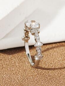 Cubic Zirconia Heart Decor Ring - Silver - View 2