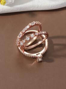 3 chiếc nhẫn đôi trang trí bằng đá khối Zirconia Biểu tượng vô hạn Nhẫn vĩnh cửu Nhẫn dây đeo đơn giản Bộ 3 món trang sức cao cấp cho phụ nữ Cô gái cho bữa tiệc tiệc cưới - Hoa hồng vàng - Xem 2