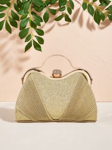 金屬質感水鑽裝飾金屬亮絲鏈條異形包