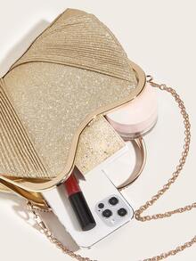 金屬質感水鑽裝飾金屬亮絲鏈條異形包