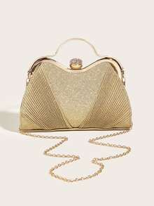 金屬質感水鑽裝飾金屬亮絲鏈條異形包