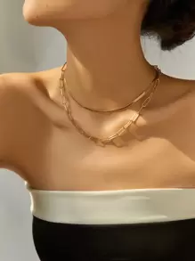 Nooxian Vòng cổ xếp lớp tối giản - Vàng - Xem 2