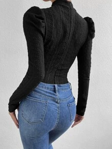 SHEIN Essnce Áo liền quần ôm nữ Tranh thêu màu trơn Thanh lịch - màu đen - Xem 2