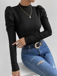 SHEIN Essnce Áo liền quần ôm nữ Tranh thêu màu trơn Thanh lịch - màu đen - Xem 6