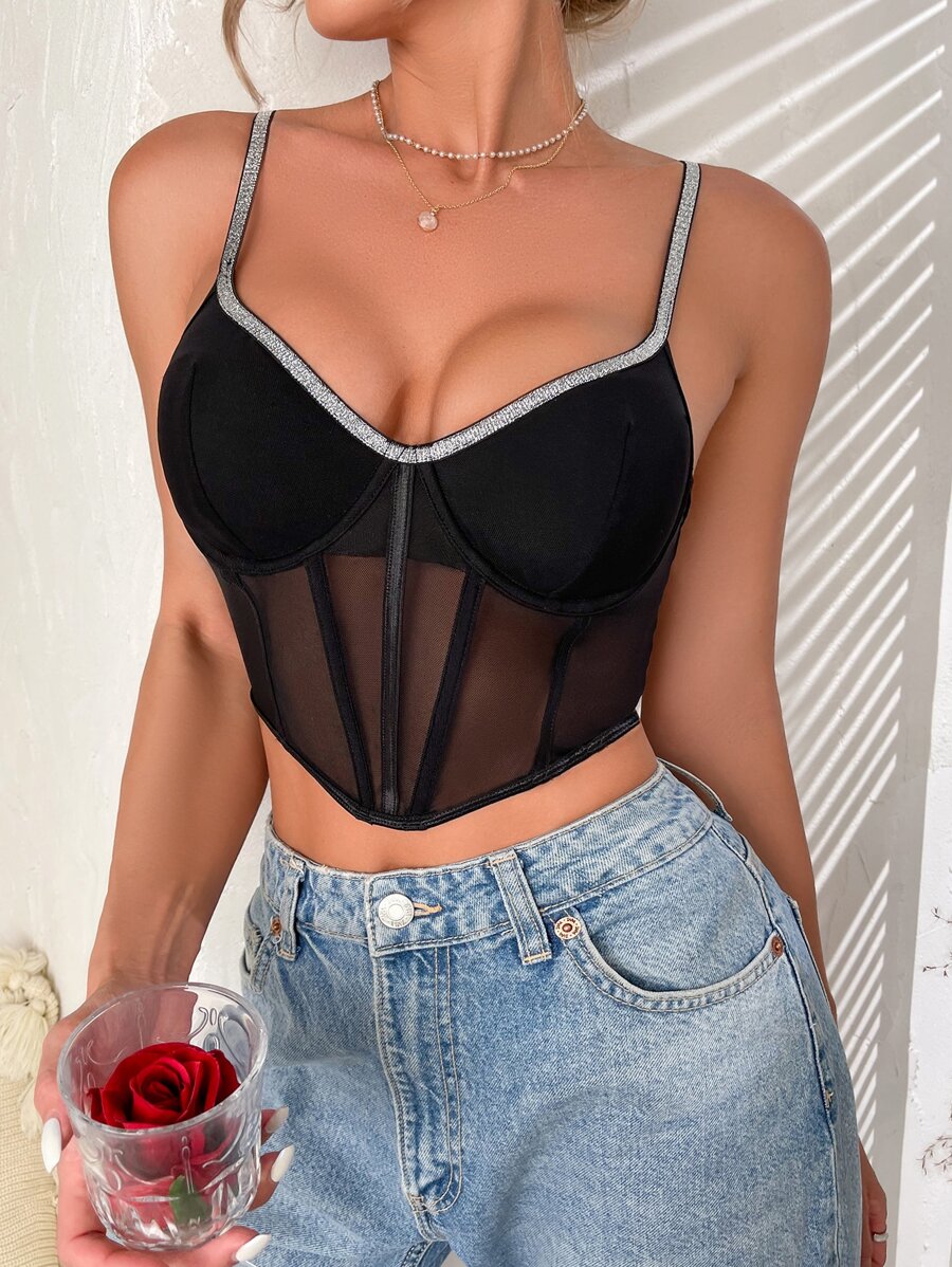 Mesh Underwire High Low Hem Bra, Lingerie
