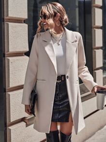 SHEIN LUNE Lapel Neck Single Button Overcoat Fall Winter Cloth For Women - Apricot - View 6