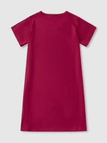 女孩字母圖案睡裙 - 酒紅色 - 查看 2