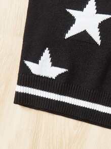 SHEIN EZwear Chaleco de punto con patrón de estrella ribete de rayas sin camisa - Negro - Ver 4