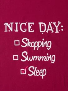 女孩字母圖案睡裙 - 酒紅色 - 查看 3