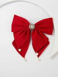 Faux Pearl & Bow Decor Hair Clip - Red - View 1