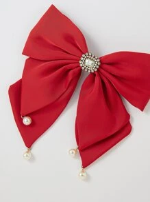 Faux Pearl & Bow Decor Hair Clip - Red - View 2