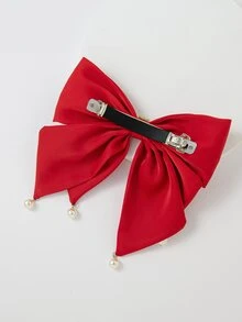 Faux Pearl & Bow Decor Hair Clip - Red - View 3