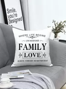 Slogan Graphic Cushion Cover Không có Filler - Đen và trắng - Xem 1