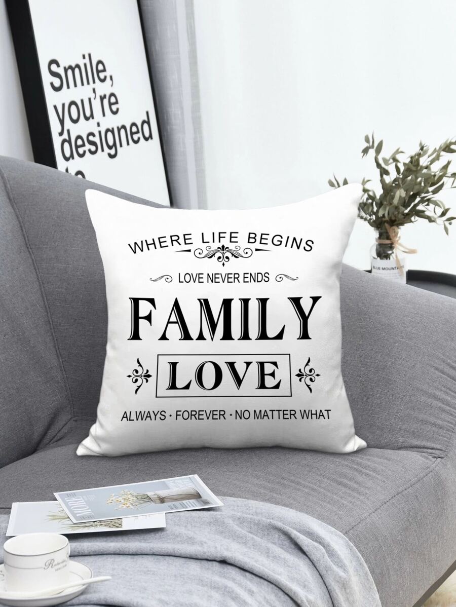 Slogan Graphic Cushion Cover Không có Filler - Đen và trắng - Xem 1