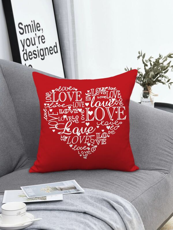 1 pieza Funda de almohada con diseño de corazón de San Valentín, funda de cojín para sofá con estampado de letras de amor sin relleno