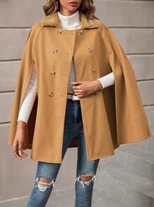 Double Breasted Cloak Sleeve Overcoat - Khaki - View 3