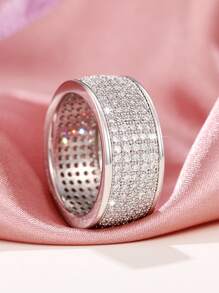 1入組奢華方晶鋯石戒指適合女士適合情人節禮品婚禮訂婚首飾類 - 銀色 - 查看 1