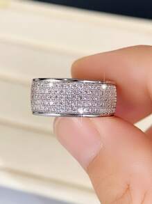 1入組奢華方晶鋯石戒指適合女士適合情人節禮品婚禮訂婚首飾類 - 銀色 - 查看 2