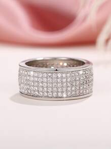 1入組奢華方晶鋯石戒指適合女士適合情人節禮品婚禮訂婚首飾類 - 銀色 - 查看 3