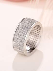 1入組奢華方晶鋯石戒指適合女士適合情人節禮品婚禮訂婚首飾類 - 銀色 - 查看 4