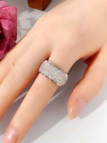 1入組奢華方晶鋯石戒指適合女士適合情人節禮品婚禮訂婚首飾類 - 銀色 - 查看 6